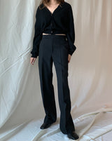 Black Leather Square Toe Flats