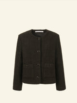 Bouclé Tweed Cropped Jacket - Hunter Green