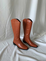 Caramel Brown Square Toe Long Boots