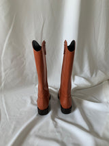 Caramel Brown Square Toe Long Boots