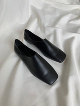 Black Leather Square Toe Flats