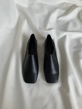 Black Leather Square Toe Flats
