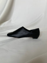 Black Leather Square Toe Flats