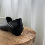 Black Leather Square Toe Flats