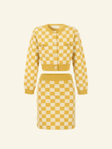 NAMI Checkered Cardigan & Skirt Set - Yellow