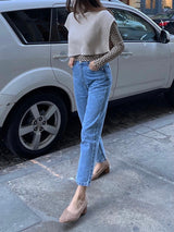 Oatmeal Soft Rib Knit Turtleneck Bib