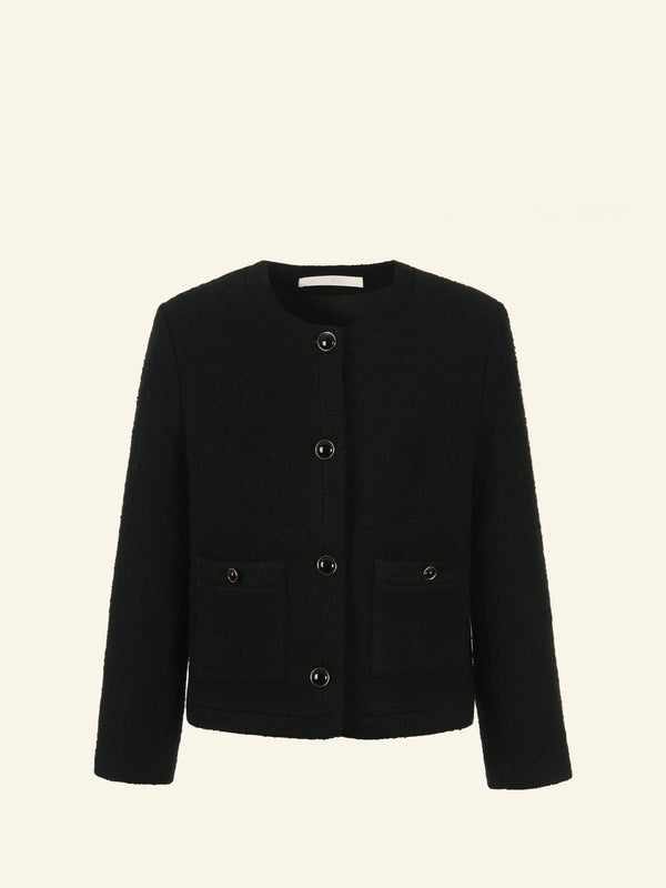 Bouclé Tweed Cropped Jacket - Black