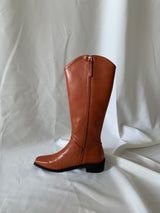 Caramel Brown Square Toe Long Boots