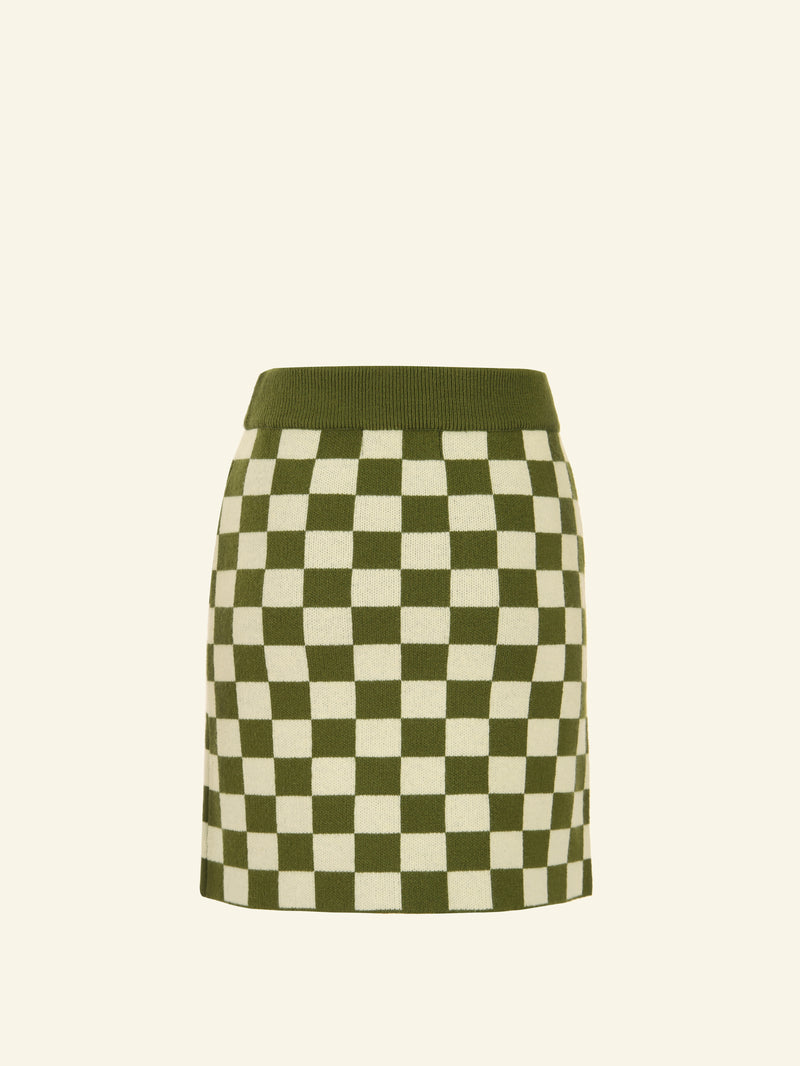 NAMI Checkered Cardigan & Skirt Set - Moss Green